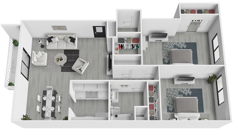 Floor plan for 2 beds, 1 bath, 1064 sqft